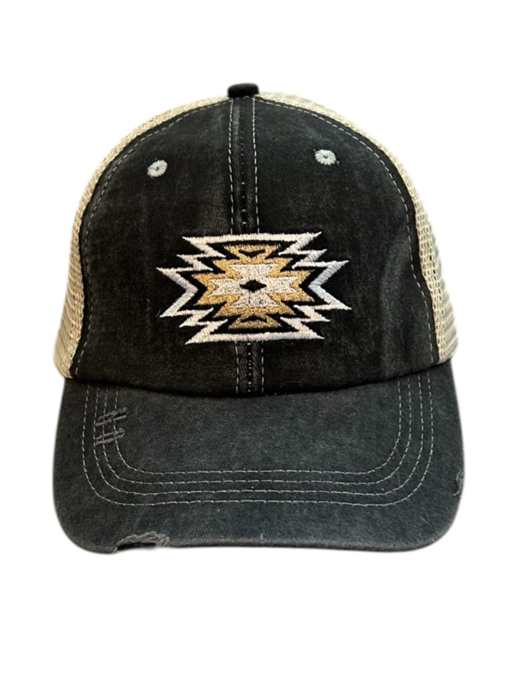 NWOT Embroidered Aztec Print Trucker Hat With Ponytail Hole
